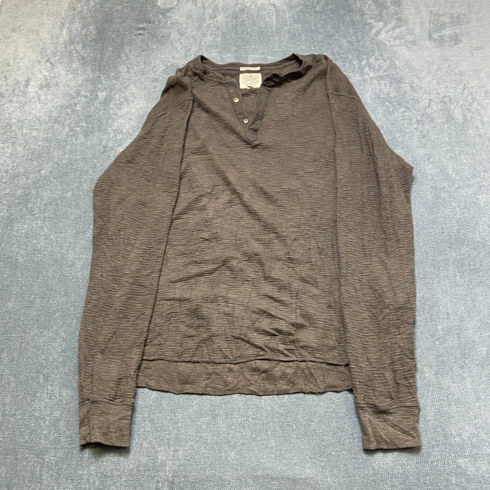 Lucky Brand Lived In Thermal Shirt Mens 2XL Gray Waffle Knit Henley Neck Outdoor